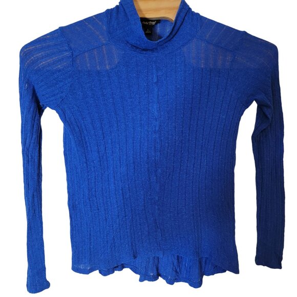 Lucky Brand Women's Front Cropped Turtleneck Top Size Large‎ Blue Long Sleeve - Picture 2 of 4